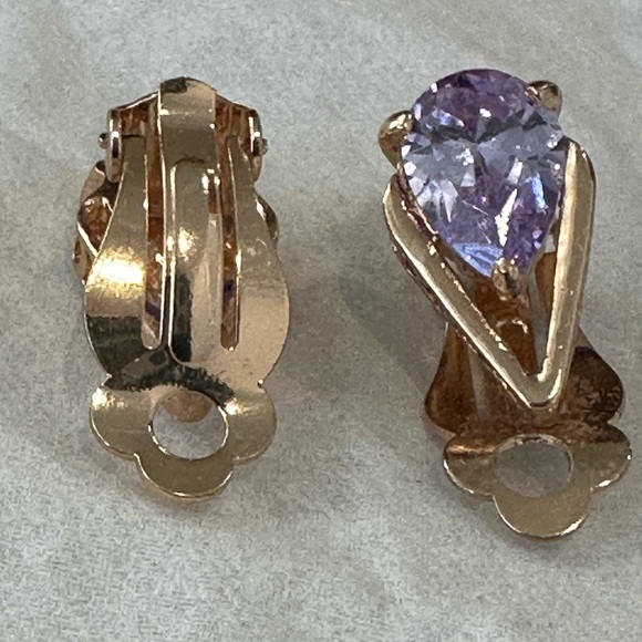 Vintage Gold toned and Purple Teardrop Earrings